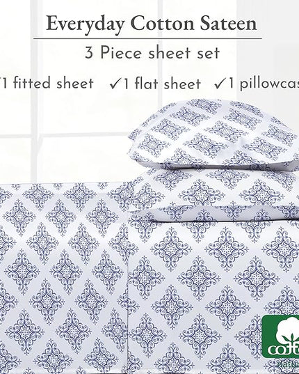 California Design Den Extra Long Twin Bed Sheets Set, 100% Cotton 3 Pc Deep Pocket Twin XL Sheets & Pillowcase Set - Filigree - LeafyLoom