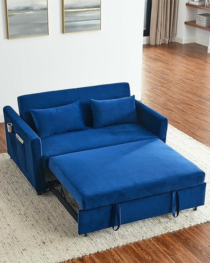 Sleeper Couch Pull-Out Sofa Bed 3-in-1 Versatile Multi-Functional Velvet, Convertible 54'' Loveseat Chaise Lounge with Adjustable Backrest Lumbar Pillows,for Living Room Side Pockets,Small Space - LeafyLoom
