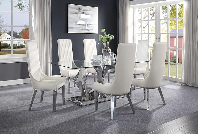 NicBex Dining Table Contemporary Kitchen Table Farmhouse Rustic Dining Table, Clear Glass & Stainless Steel Rectangular Dining Table, Easy Assembly, Clear + Silver - LeafyLoom