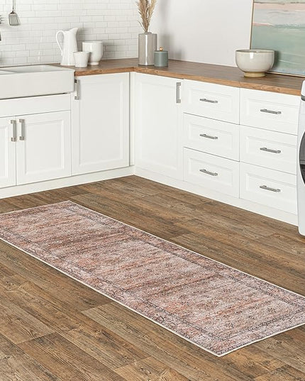 nuLOOM Gwyn Distressed Machine Washable Ultra Thin Runner Rug, 2' 6" x 10', Beige - LeafyLoom