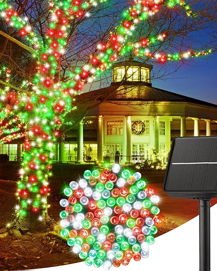 Minetom Solar Christmas Lights Outdoor Waterproof, 40FT 100 LED Solar Lights with 8 Modes, Solar Christmas Outdoor Decoration, Solar String Lights for Outside House Tree Party Yard, Red Green & White Minetom