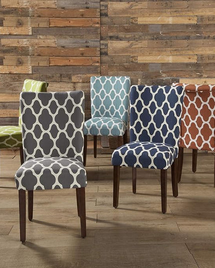 HomePop Parsons Classic Upholstered Accent Dining Chair, Set of 2, Green and Cream Geometric - LeafyLoom