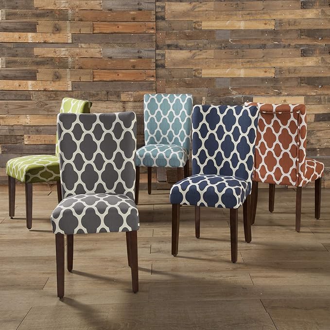 HomePop Parsons Classic Upholstered Accent Dining Chair, Set of 2, Green and Cream Geometric - LeafyLoom