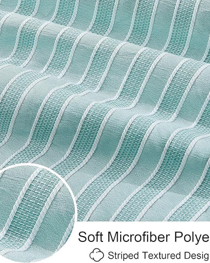 ENCOFT Comforter Queen Size, 3 Piece Textured Seafoam Green Comforter for Queen Size Bed, Soft Microfiber Lightweight White Striped Boho Comforter Set Queen, 90"x90" - LeafyLoom