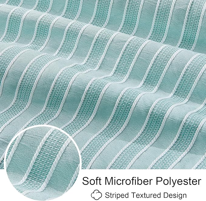 ENCOFT Comforter Queen Size, 3 Piece Textured Seafoam Green Comforter for Queen Size Bed, Soft Microfiber Lightweight White Striped Boho Comforter Set Queen, 90"x90" - LeafyLoom