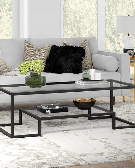 Henn&Hart 54" Wide Rectangular Coffee Table in Blackened Bronze, Modern coffee tables for living room, studio apartment essentials - LeafyLoom