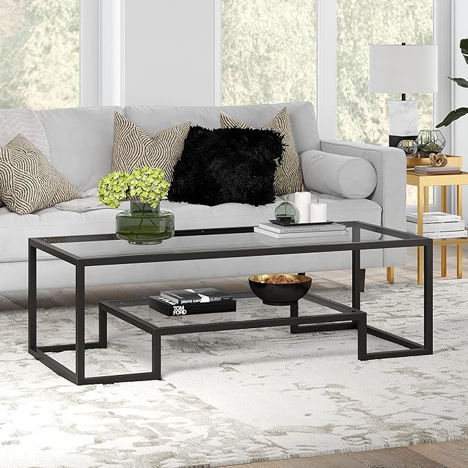 Henn&Hart 54" Wide Rectangular Coffee Table in Blackened Bronze, Modern coffee tables for living room, studio apartment essentials - LeafyLoom