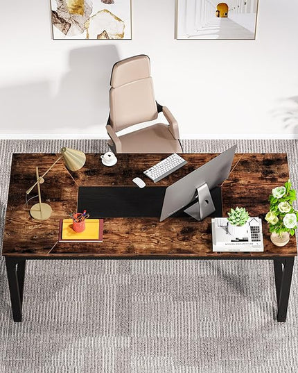 70.9 Inch X Large Executive Office Computer Desk, Brown - LeafyLoom