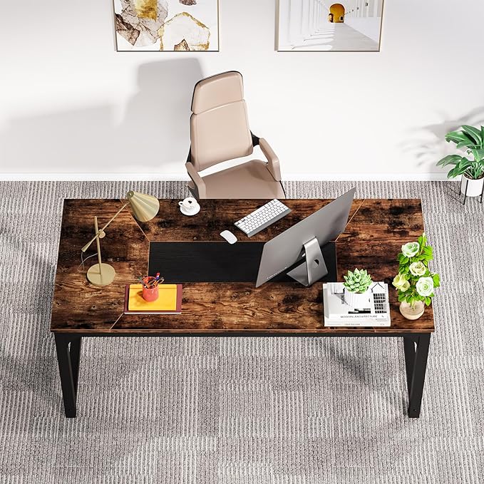 70.9 Inch X Large Executive Office Computer Desk, Brown - LeafyLoom