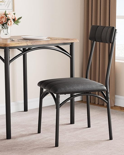 IDEALHOUSE Dining Table Set, Kitchen Table and Chairs for 2, Metal and Wood Square Dining Room Table Set with 2 Upholstered Chairs, 3 Piece Dining Table Set for Small Space, Apartment, Rustic Brown - LeafyLoom