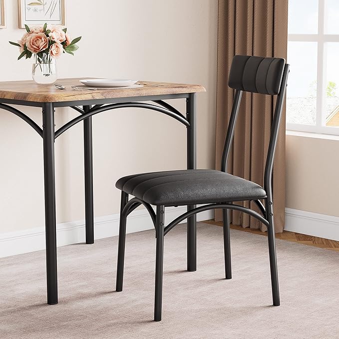 IDEALHOUSE Dining Table Set, Kitchen Table and Chairs for 2, Metal and Wood Square Dining Room Table Set with 2 Upholstered Chairs, 3 Piece Dining Table Set for Small Space, Apartment, Rustic Brown - LeafyLoom