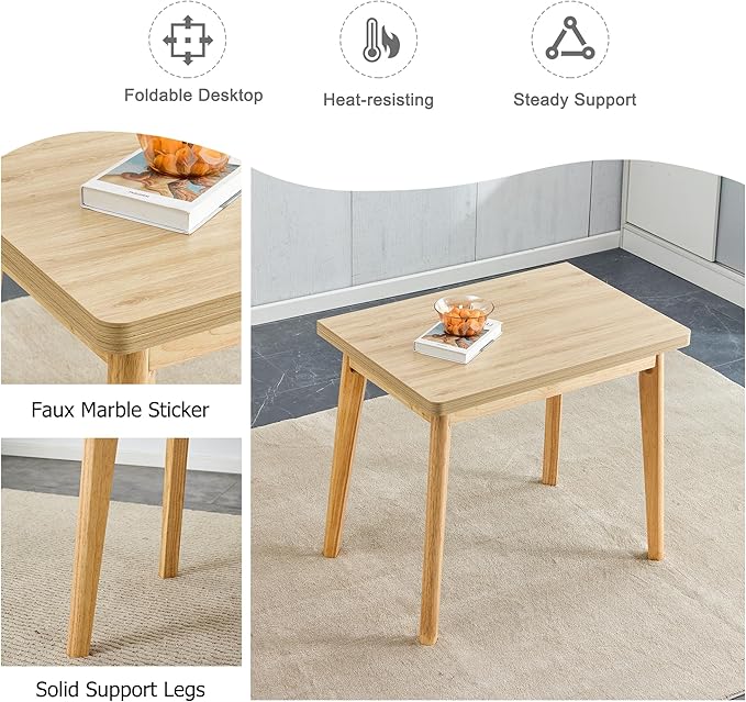 NicBex 47.2Inch Folding Rectangular Dining Table,Modern Kitchen Table with MFC Tabletop and Rubber Wooden Legs for 4 to 6,Dining Room Table for Kitchen,Meeting Room and Living Room,Space-Saving,Wood - LeafyLoom