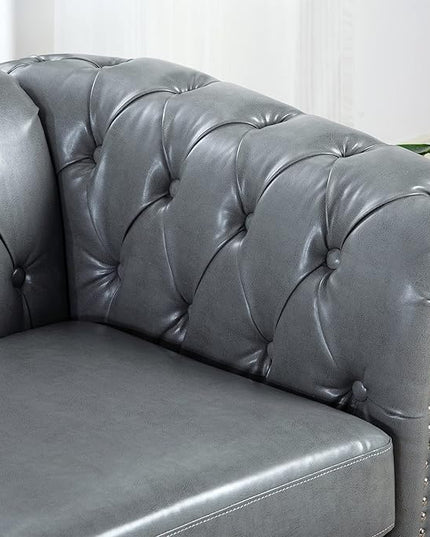 3-Seaters Living Room Clasic Chesterfield Sofa Couch Button Tufted PU Leather Upholstered Sofa&Couch with Luxury Roller Armrest Soild Wood Legs Movable Cushions & Nailhead Decor - LeafyLoom