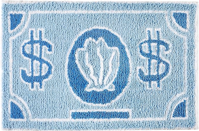 RoomTalks Coastal Beach Bathroom Rugs Non Slip Light Blue Turquoise Cute Bath Mat Washable, Cartoon Money Tufted Rug Boho Funky Aesthetic Cool 2x3 Small Throw Rugs for Bedroom Kitchen Living Room - LeafyLoom