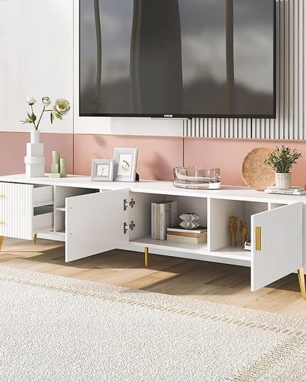 NicBex TV Stand for 75+ Inch TV Modern TV Media Console Table with 5 Champagne Legs and Versatile Storage,Entertainment Center with Storage for Living Room,Bedroom,70.9 Inch,White - LeafyLoom