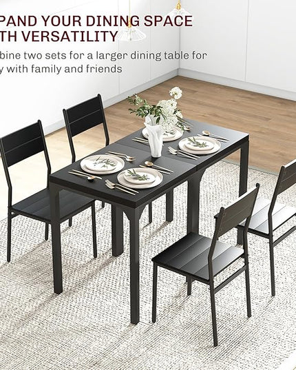 HOMCOM 3 Piece Dining Table Set for 2, Modern Kitchen Table and Chairs, Dining Room Set for Breakfast Nook, Small Space, Apartment, Space Saving, Black - LeafyLoom