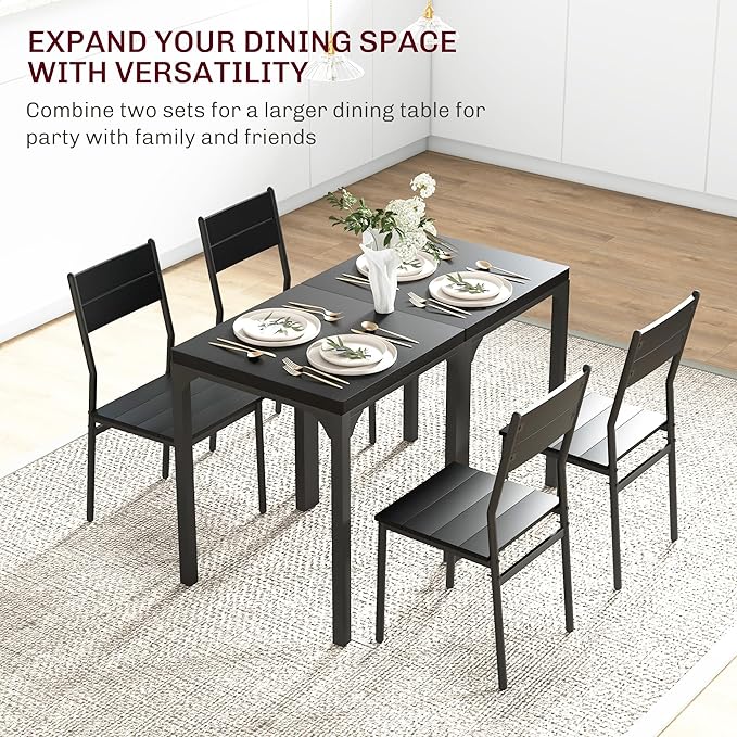 HOMCOM 3 Piece Dining Table Set for 2, Modern Kitchen Table and Chairs, Dining Room Set for Breakfast Nook, Small Space, Apartment, Space Saving, Black - LeafyLoom