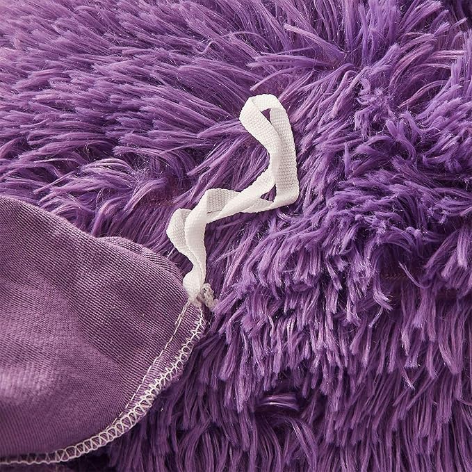 Fluffy dark purple comforters Cover twin size - Ultra Soft Plush red bedding Sets 2 Pieces (1 faux fur comforter Cover + 1 fuzzy pillow case) girls shaggy purple twin bed set (Dark purple, Twin) - LeafyLoom