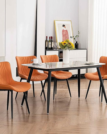 YOUTASTE Camel Dining Chairs Set of 2 Upholstered Mid Century Modern Kitchen Dining Room Chairs Armless Faux Leather Accent Chairs Metal Vanity Lounge Chair with Back for Living Room Bedrooms - LeafyLoom