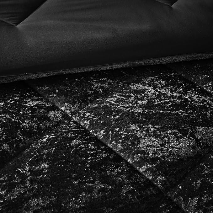 Intelligent Design King Comforter Set, Velvet Comforter Set , Luxury Diamond Quilting Comforter Set, Fluffy Comforter Bed Set with Decorative Pillowand 2 Shams, 4 Piece Black, King/ Cal King - LeafyLoom