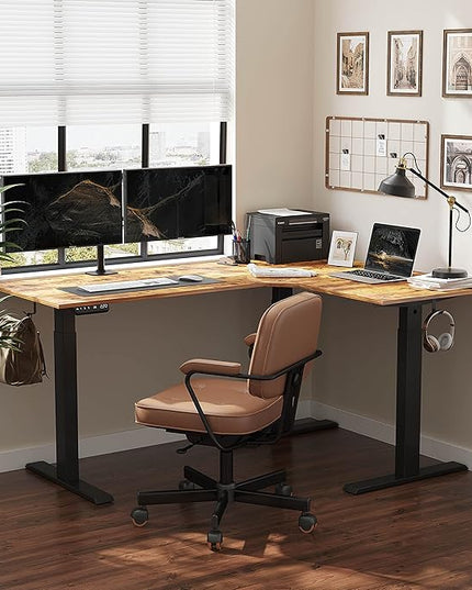 BANTI Triple Motors 63" L Shaped Standing Desk Height Adjustable, Electric Stand up Corner Desk, Sit Stand Home Office Desk Computer Workstation with Memory Preset, Rustic Brown Top - LeafyLoom