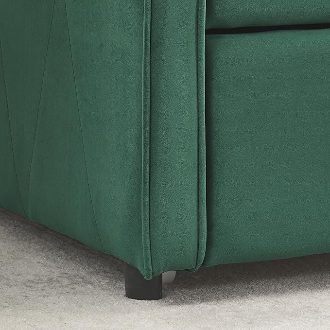 Upholstered Twin Size Daybed with Twin Trundle, Solid Wood Sofa Bed w/Button Tufted Backrest and Waved Shape Arms, for Kids, Living Room, Bedroom, Dorm, No Box Spring Needed, Green - LeafyLoom