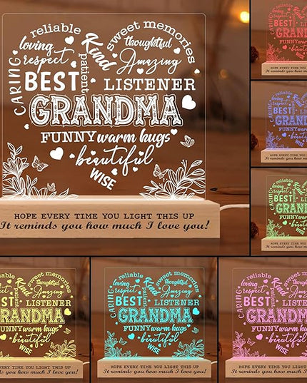 Grandma Gifts from Grandkids, Grandma Night Light, to My Grandma Lamp, Mothers Day Birthday Christmas Gifts for Grandma, Grandmother, Lamp with Wooden Base for Women, Gifts Bedroom Décor - LeafyLoom