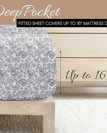 Linen Market 4 Piece California King Bedding Sheet Set (Navy Floral) - Sleep Better Than Ever with These Ultra-Soft & Cooling Bed Sheets for Your Cal King Size Bed - Deep Pocket Fits 16" Mattress - LeafyLoom