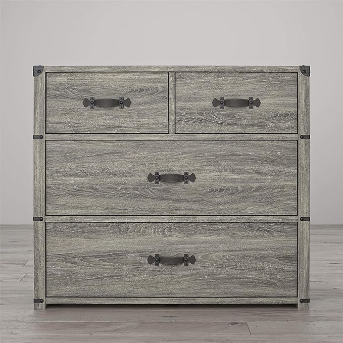 Little Seeds Nova 4 Drawer Storage Grey Dresser, Gray Oak - LeafyLoom