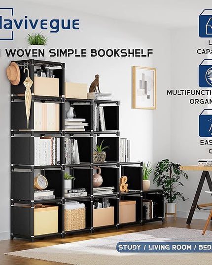Mavivegue Bookcase, 18-Cube Extra Large Book Shelf, DIY Cube Storage Organizer for Bedroom, Living Room, Home Office - Black - LeafyLoom