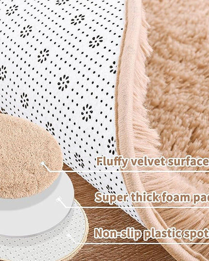 Noahas Ultra Soft Fluffy Bedroom Rugs,2.6' X 5.3' Oval Beige Fluffy Rugs for Bedroom,Small Throw Rugs, Kids Room Carpet Modern Shaggy Area Rugs Home Decor - LeafyLoom