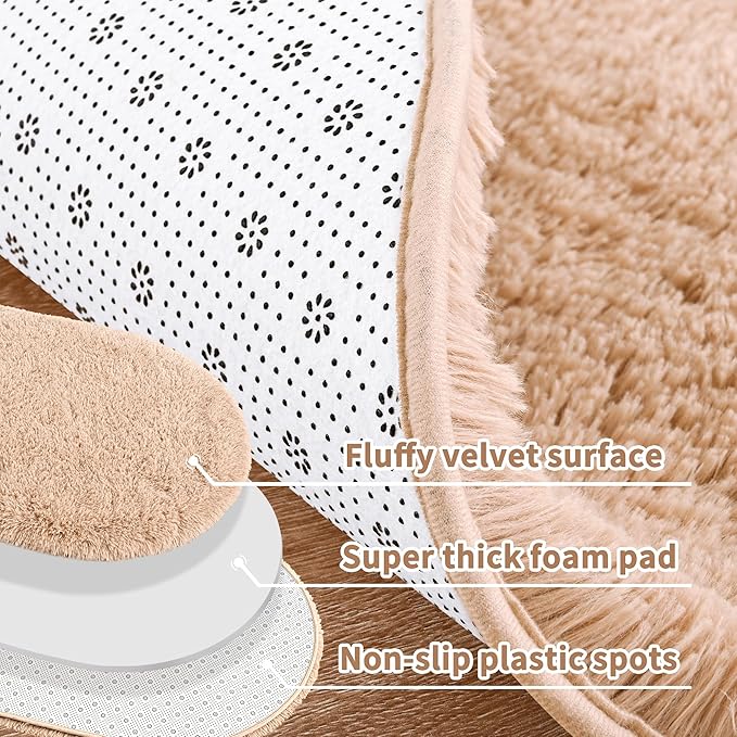 Noahas Ultra Soft Fluffy Bedroom Rugs,2.6' X 5.3' Oval Beige Fluffy Rugs for Bedroom,Small Throw Rugs, Kids Room Carpet Modern Shaggy Area Rugs Home Decor - LeafyLoom