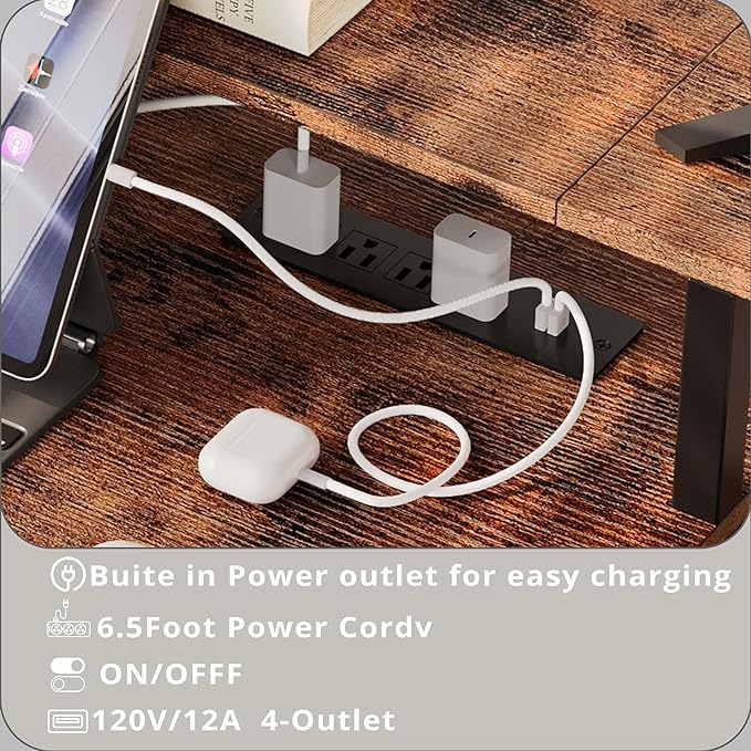 IRONCK L Shaped Computer Desk, 66" Corner Desk with Power Outlet, File Drawer, Keyboard Tray, Riser Monitor Shelf and Storage Bag, Study Writing Table Workstation for Home Office, Vintage Brown - LeafyLoom