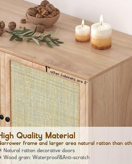 XIAO WEI Sideboard with Handmade Natural Rattan Woven Doors, Rattan Cabinet Console Table Storage Cabinet Buffet Cabinet, for Kitchen, Living Room, Hallway, Entryway-2 Pieces(Natural) - LeafyLoom