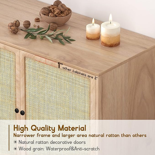 XIAO WEI Sideboard with Handmade Natural Rattan Woven Doors, Rattan Cabinet Console Table Storage Cabinet Buffet Cabinet, for Kitchen, Living Room, Hallway, Entryway-2 Pieces(Natural) - LeafyLoom