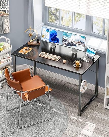 Coleshome 48 Inch Computer Desk, Modern Simple Style Desk for Home Office, Study Student Writing Desk, Black - LeafyLoom
