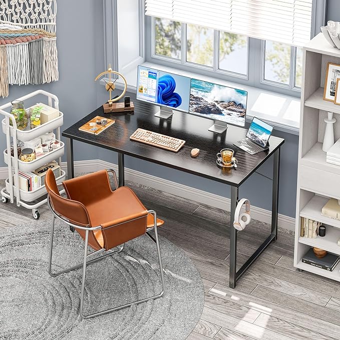 Coleshome 48 Inch Computer Desk, Modern Simple Style Desk for Home Office, Study Student Writing Desk, Black - LeafyLoom