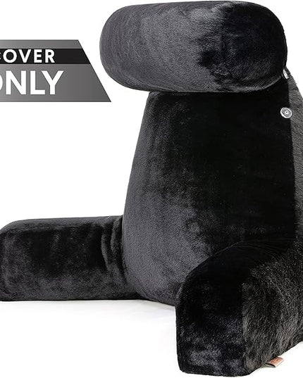 XXL Husband Pillow Cover Only - Limited Baby Black Panther Fur Backrest Pillowcase Set, Two-Tone Reversible Double Sided Fabulous Faux Fur Reading & Bed Rest, Thick Zippers, 2 Sided Solid Neck Rolls - LeafyLoom
