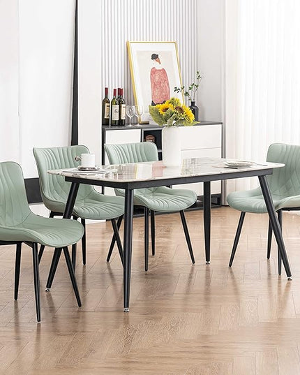 YOUTASTE Sage Green Dining Chairs Set of 2 Upholstered Mid Century Modern Kitchen Dining Room Chairs Armless Faux Leather Accent Chairs Metal Vanity Lounge Chair with Back for Bedrooms, Mint Green - LeafyLoom