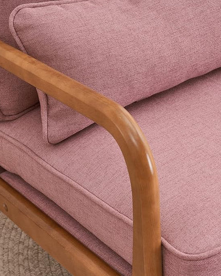 Bonnlo Linen Pink Mid Century Modern Accent Chair, Soild Wood Padding Lounge Armchairs Side Sitting Chairs for Living Room, Bedroom, Guest Room - LeafyLoom