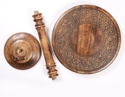 Round End Table,Small Table,Side Table, Side Tables Living Room,End Table,Round Side Table,Altar Table, Carved Side Table,Wood Accent Table,Carved Wood Table Single Pillar 18x22 inch Burnt - LeafyLoom