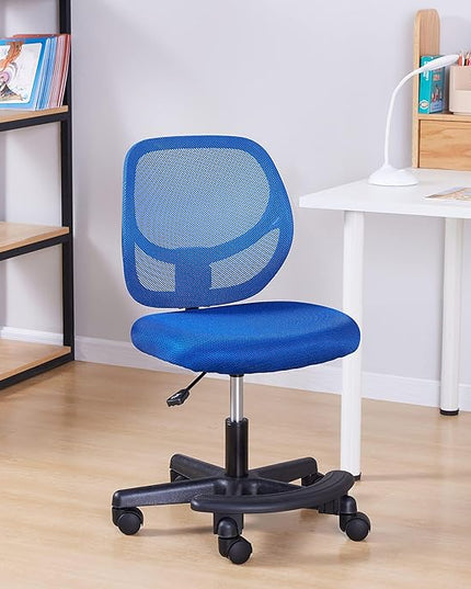 Amazon Basics Kids Adjustable Mesh Low-Back Swivel Study Desk Chair with Footrest, Blue - LeafyLoom