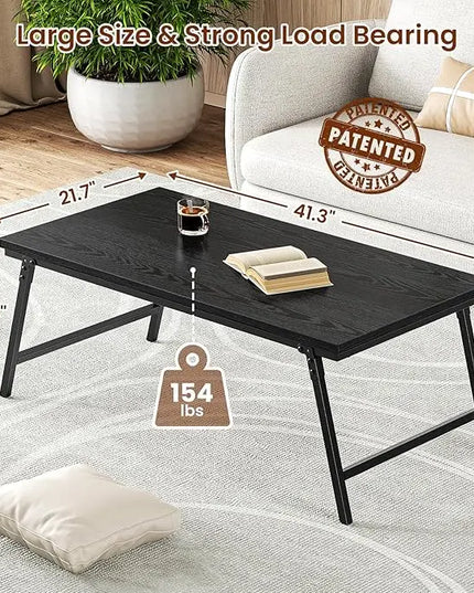 Folding Coffee Table, Leg Latches Portable Sturdy Floor Table Desk for Sitting on The Floor, No Assembly Low Coffee Table for Living Room, Home, Office, Black, 41.34L×21.65W×15.75H - LeafyLoom