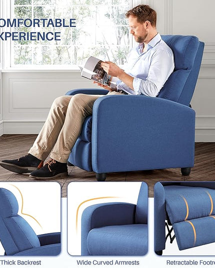 Yaheetech Fabric Recliner Chair Sofa Ergonomic Adjustable Single Sofa with Thicker Seat Cushion Modern Home Theater Seating for Living Room Light Blue - LeafyLoom