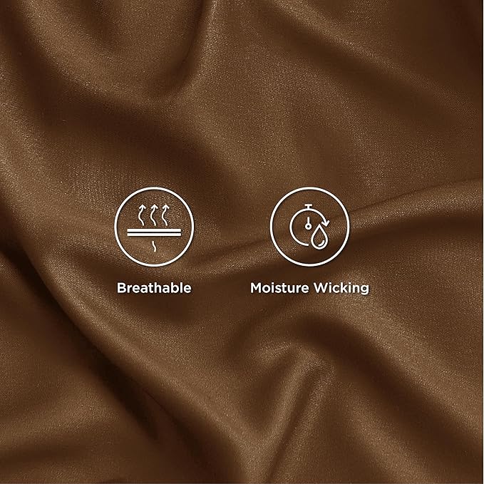 Bedsure King Size Sheet Set, Cooling Sheets King, Rayon Derived from Bamboo, Deep Pocket Up to 16", Breathable & Soft Bed Sheets, Hotel Luxury Silky Bedding Sheets & Pillowcases, Brown - LeafyLoom