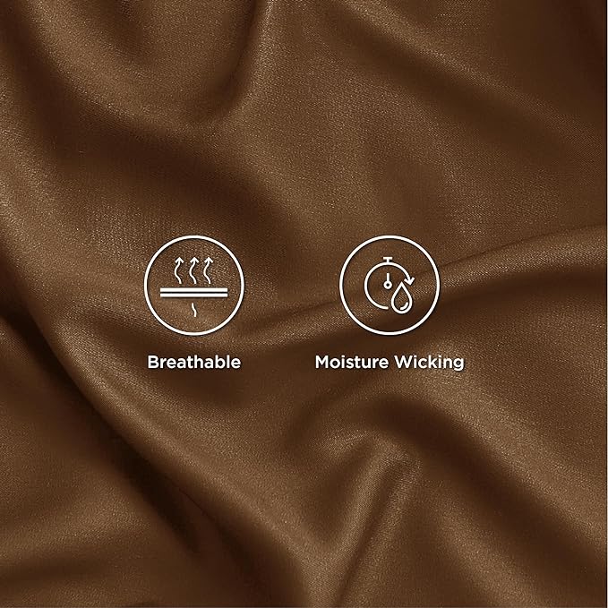 Bedsure Queen Sheets, Rayon Derived from Bamboo, Queen Cooling Sheet Set, Deep Pocket Up to 16", Breathable & Soft Bed Sheets, Hotel Luxury Silky Bedding Sheets & Pillowcases, Brown - LeafyLoom
