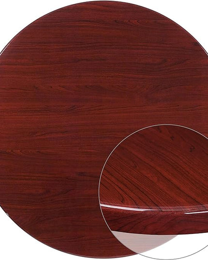 Flash Furniture Glenbrook 48'' Round High-Gloss Mahogany Resin Table Top with 2'' Thick Drop-Lip - LeafyLoom