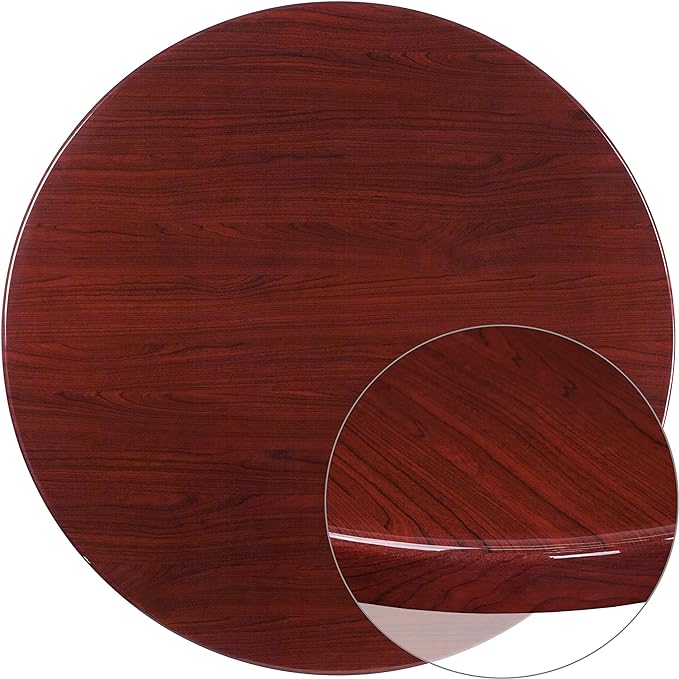 Flash Furniture Glenbrook 48'' Round High-Gloss Mahogany Resin Table Top with 2'' Thick Drop-Lip - LeafyLoom