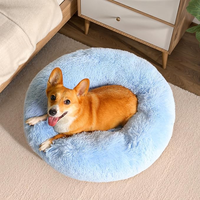 WESTERN HOME WH Calming Dog Bed & Cat Bed, Anti-Anxiety Donut Dog Cuddler Bed, Warming Cozy Soft Dog Round Bed, Dog Cat Cushion Bed for Small Medium Dogs and Cats WESTERNHOME