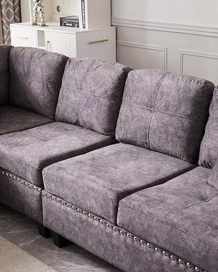 Living Room,Modular Sectional Sofa Set,L-Shape Storage Ottoman/Two Small pillow/Reversible Chaise,Couch for Large Space Dorm Apartment-Gray, 1 - LeafyLoom
